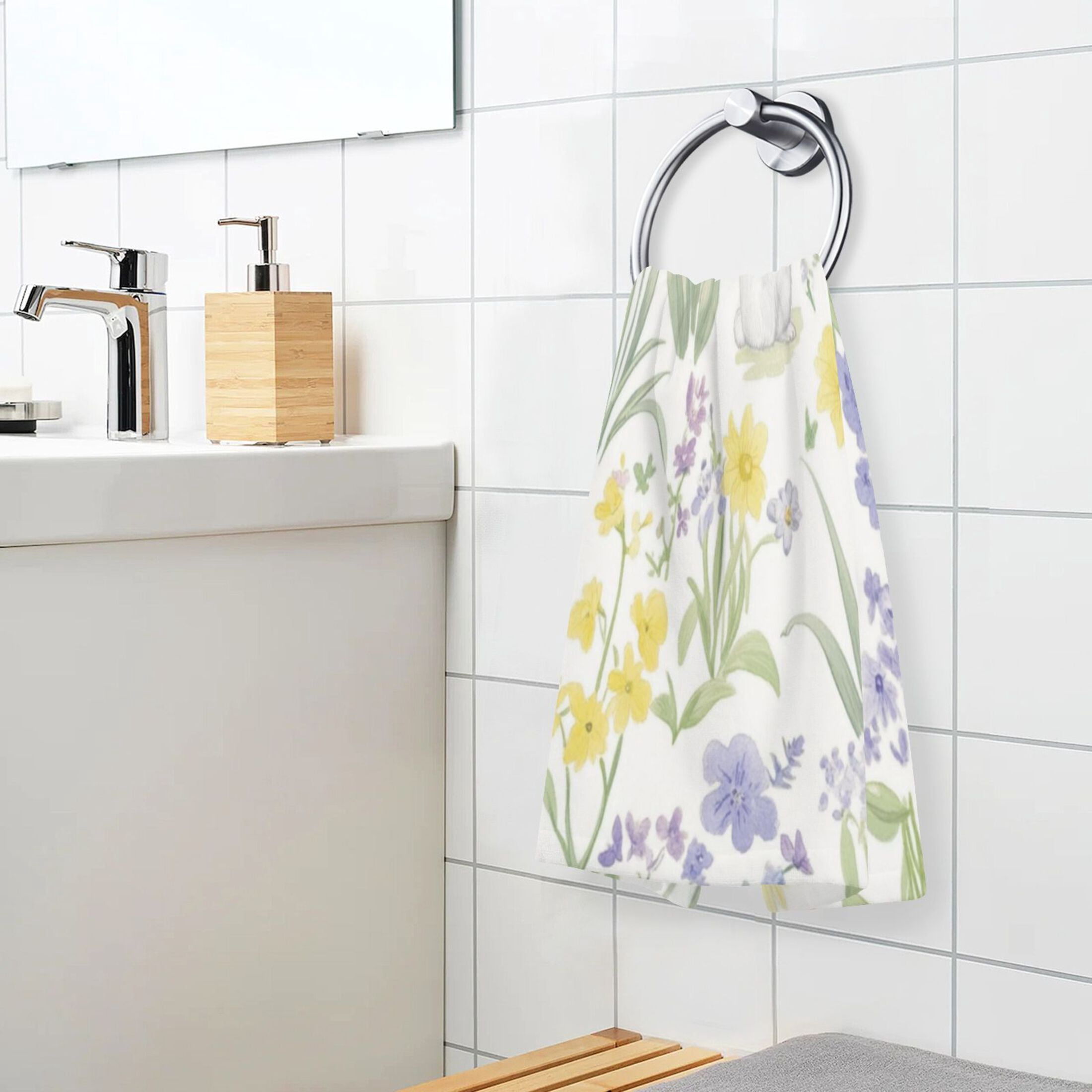 2 Pcs Absorbent Face Towel Bath Hand Towels Soft Breathable Cotton Towel Set for Bathroom Kitchen Hotel Spa Decor Spring Garden with Bunnies
