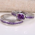 thumbnail image 4 of 2Pcs Princess Jewelry Square Faux Amethyst Rhinestone Inlaid Wedding Ring Band, 4 of 5