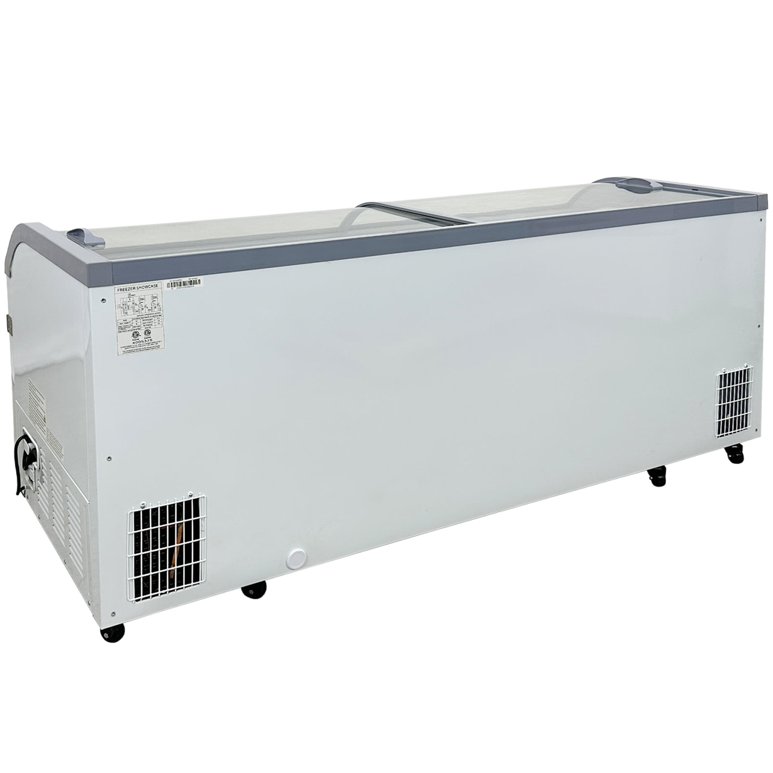 79” Commercial Ice Cream Freezer Display Case with Sliding Curved Glass Top, 27 Cu. Ft., 115V R290, NSF Certified