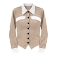 thumbnail image 4 of Women's Color Block Shirt, Slim Fit Collared Button Down Blouse for Office Work and Casual Wear, Long Sleeve Tops for Women Khaki L, 4 of 4