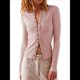 thumbnail image 3 of Cárdigan Corto de Punto Acanalado con Botones y Larga para Mujer, Estilo Y2K, Ajustado, Cuello Redondo, Camiseta para Salir de Otoño. Rosa XL, 3 of 7