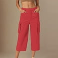 thumbnail image 2 of Hurxie Women's Sweatpants Capri Pants Cropped Jogger Running Pants Lounge Loose Fit Drawstring Waist with Side Pockets Red,L, 2 of 7