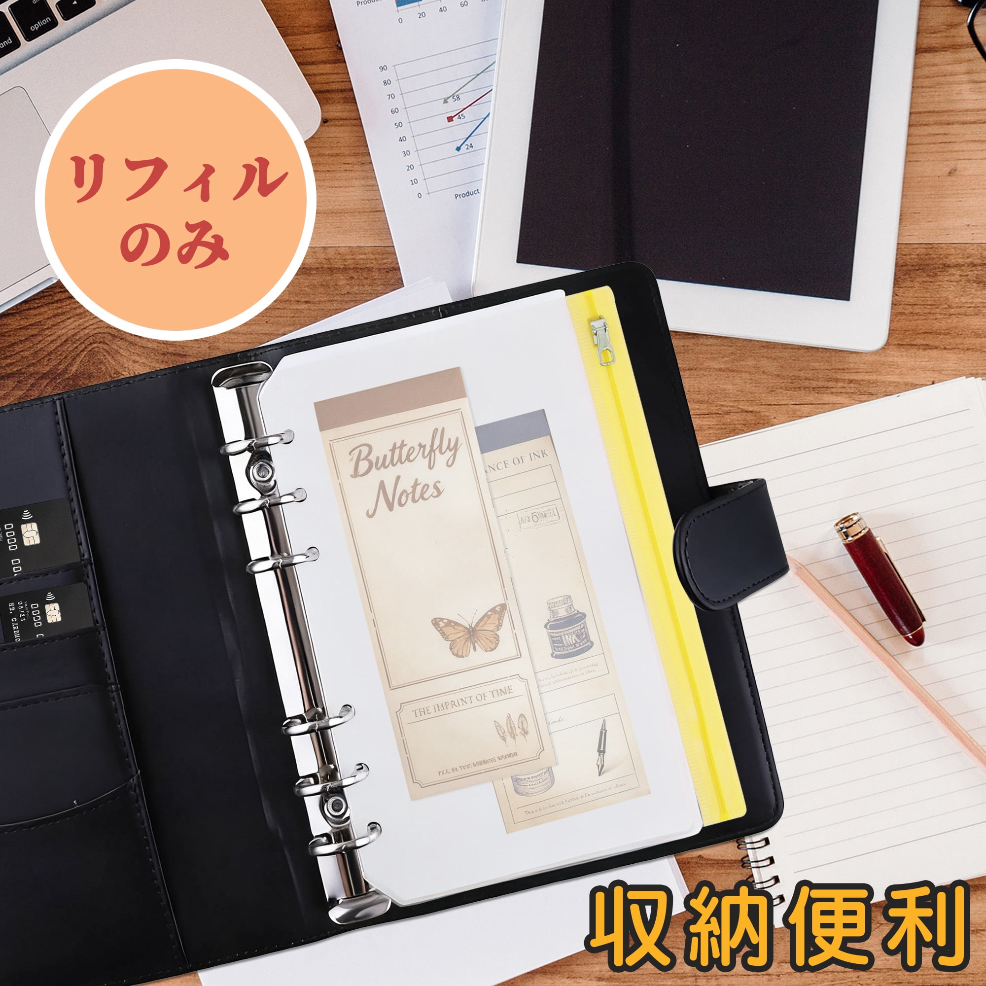 Unique Bargains Binder Zipper 6-Ring Loose Leaf Pouch Waterproof Clear Sleeves A6 Yellow