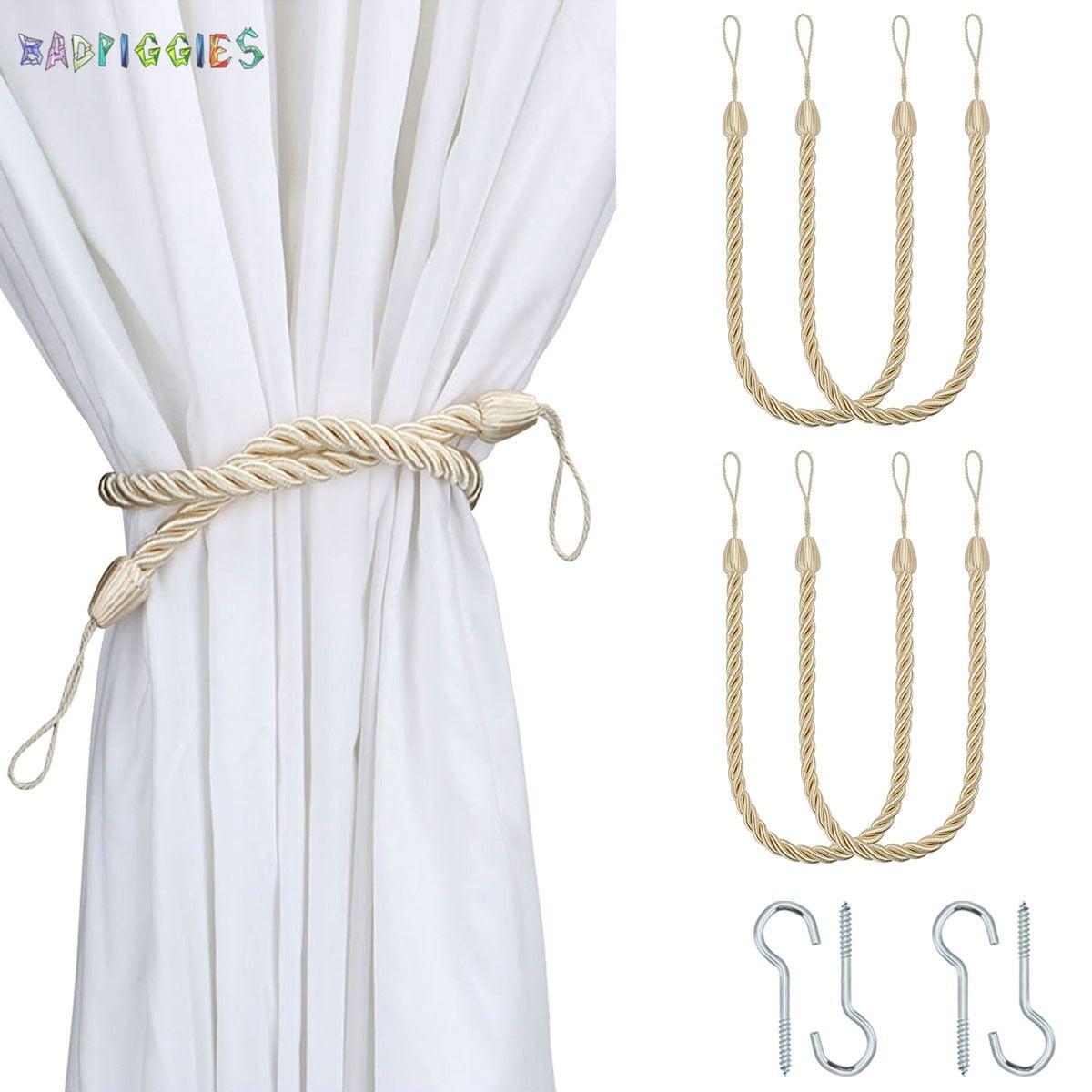 Coiled Rope Drapery BadPiggies 4Pcs Curtain Rope Tiebacks, Decorative Handmade Drapery Rope ...