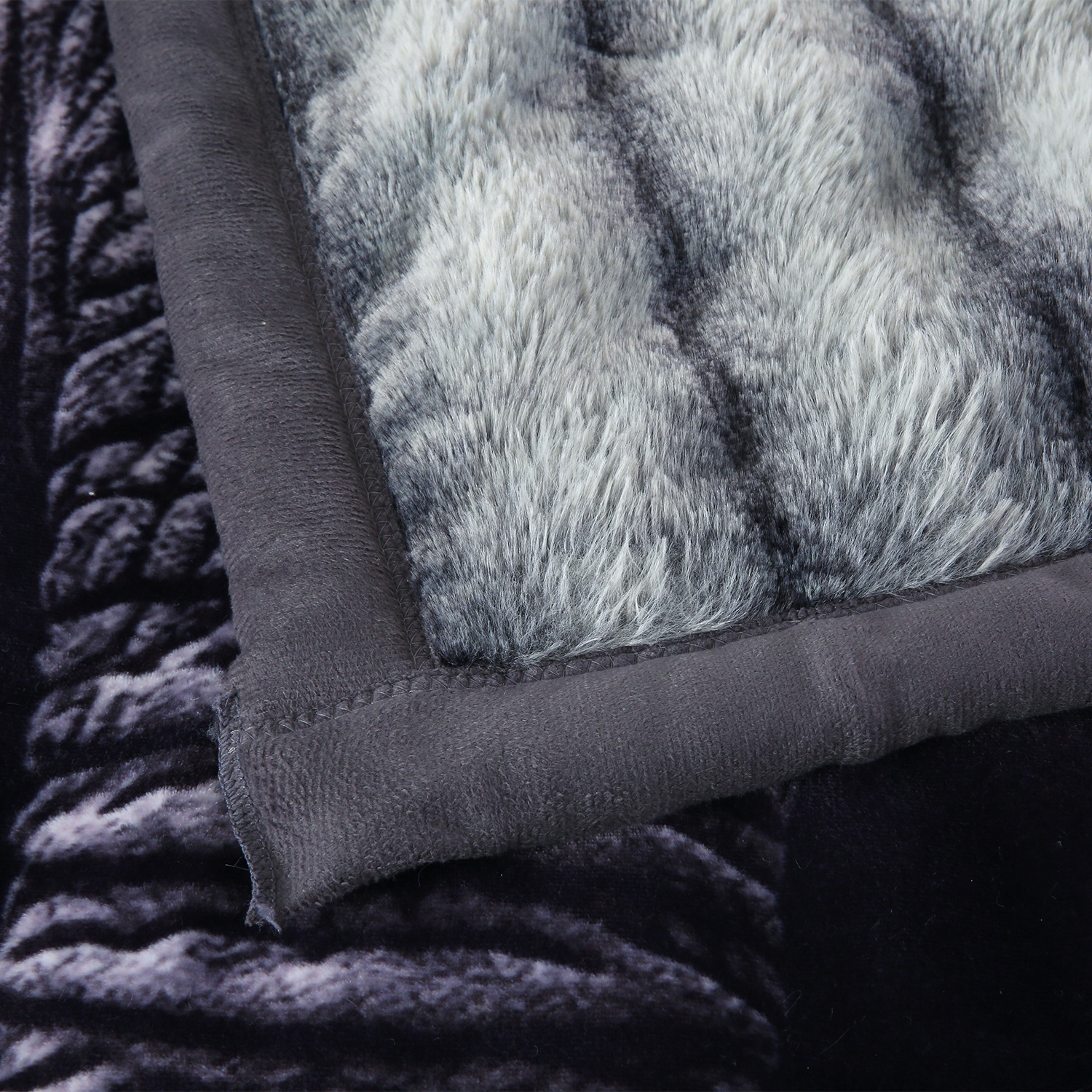 NC Faux Fur & Warm Fleece Blanket King Size 85"x93", A & B Printed Patterns 3-Ply Heavy Thick Microfiber Plush Blanket 8.5LB, Elephant & Dark Green