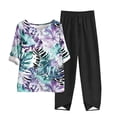 thumbnail image 2 of Nrmvnmi Women's Summer 2 Piece Outfits Casual Floral Prints Short Sleeve Pajama Tops Wide Leg Pants Lounge Sets Tracksuits Mothers Day Gifts, 2 of 5