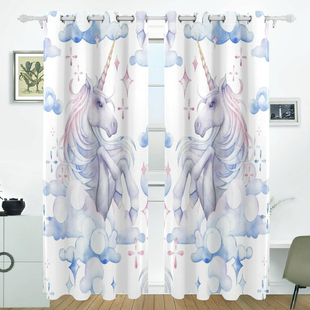 POPCreation Cute Watercolor Unicorn Window Curtain Blackout Curtains
