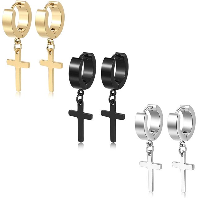 TXPFF 3 pares de pendientes cruzados pendientes colgantes con bisagras para hombre pendientes de aro cruzados de acero inoxidable para hombres y mujeres, plata, oro, negro Zhivalor OTTO-ZYS-0063