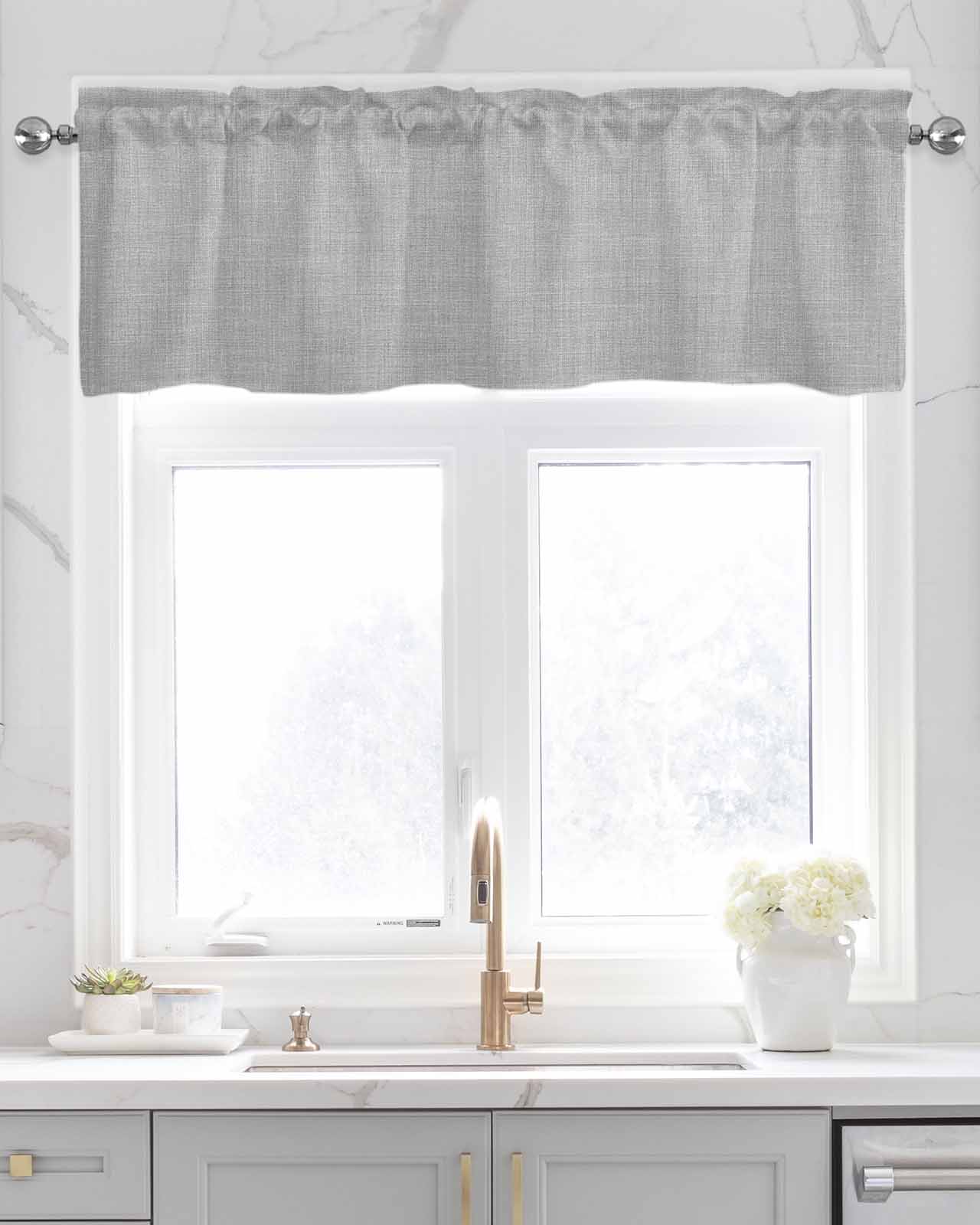 Grey Farmhouse Kitchen Valances for Windows Farmhouse Linen Window Valance Curtain for Living Room Window Treatment Vintage Country Monochrome Textured Valance Rod Pocket Topper Drape, 42 x 18 Inch