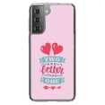 thumbnail image 1 of DistinctInk Clear Shockproof Hybrid Case for Galaxy S21 5G (6.2" Screen) - TPU Bumper, Acrylic Back, Tempered Glass Screen Protector - Hearts - Two Are Better Than One, 1 of 2