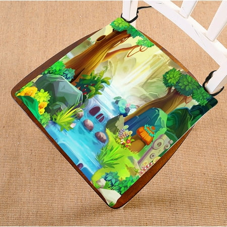 

ECZJNT Going Upstream Cartoon Artwork Scene forest seat pad chair pads seat cushion 18x18 Inch