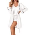 thumbnail image 1 of Women's 3pcs Satin Pajamas Set Cami Top and Shorts Sleepwear PJs Set with Robe,White, 1 of 5