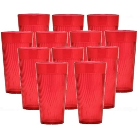 TrueCraftware- Set of 12 Belize 12 oz. Tumbler/Drinking Cups Red Polycarbonate-Premium Iced Tea Glasses Stackable Reusable Dishwasher Safe Break-Resistant for Home and Restaurants