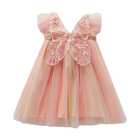 

Girls Dresses Summer Sleeveless Mesh Back Butterfly Party Clothes Sweet Lovely Princess Girls Easter Dress