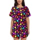 thumbnail image 1 of Fotbe Colorful Hearts Conjunto de Pijama Estampado para Mujer, 2 Piezas, Ropa de Dormir con Camiseta de Manga Corta y Shorts Suaves-Small, 1 of 6