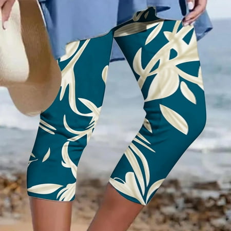 

HOMBOM Scrub Pants for Women Summer Fashion Elastic Waist Independence Day Printed Cropped Pants Navy XXL(12)
