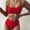 Red, variant on Bikinis for Women 2 Piece Swimsuit U-Neck Hollow Out Swimwear Solid Fashion Beachwear Set