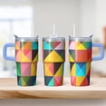 thumbnail image 2 of 20oz Stainless Steel Insulated Tumbler with Handle, Geometric Texture Design, Leak-Proof Travel Coffee Mug with Straw, 2 of 5