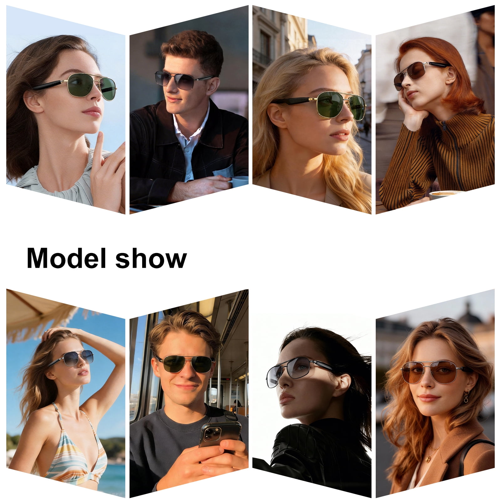 LUOMATE Smart Glasses with Bluetooth Audio, Sunglasses with Voice Assistant, Open Ear Speaker, LensTouch Control for Travel Work Business (Gold)