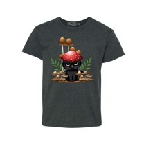 Shop4Ever Kids Mushroom Cat Cottagecore Graphic Child's Youth T-Shirt X-Small Dark Heather