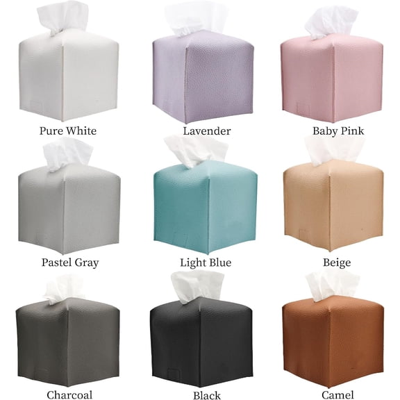 Tissue Box Cover Holder, Square with Bottom Belt by Osmanthus - PU Leather Decorative Organizer for Tabletop, Bathroom, Car, Office | Charcoal