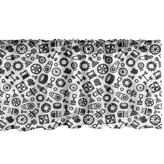 Ambesonne Auto Mechanic Valance Pack of 2, Car Spare Parts, 54"X18", Dark Grey White