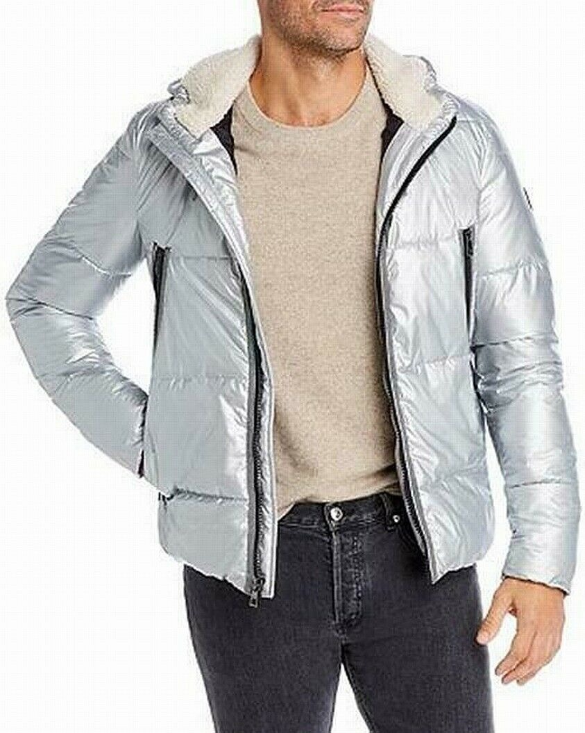 Michael Kors SILVER Metallic Puffer Jacket, US Small - image 1 of 9