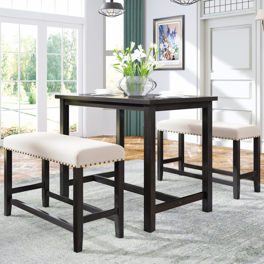 Kitchen Table and Bench for 4, Rustic Wood Dining Room Table Set