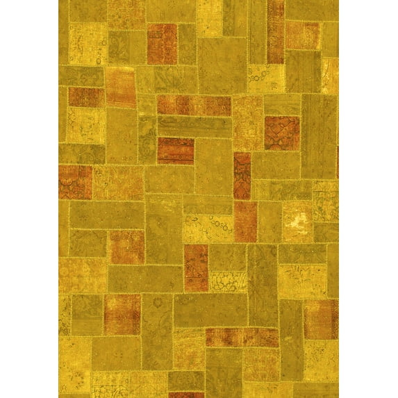 Ahgly Company Indoor Rectangle Patchwork Yellow Transitional Area Rugs, 8' x 12'