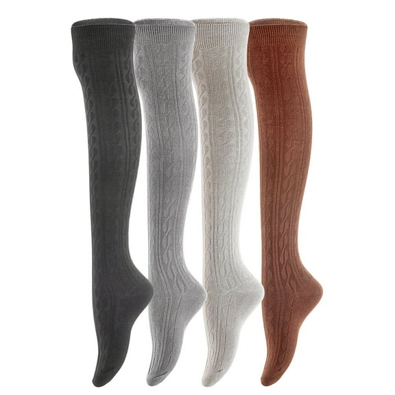 AATMart Attractive Women's 4 Pairs Lightweight Moisture Wicking & Extra Soft Knee High Cotton Socks Size 6-9 M1024 4C-03Black,Coffee,Grey, Dark Grey