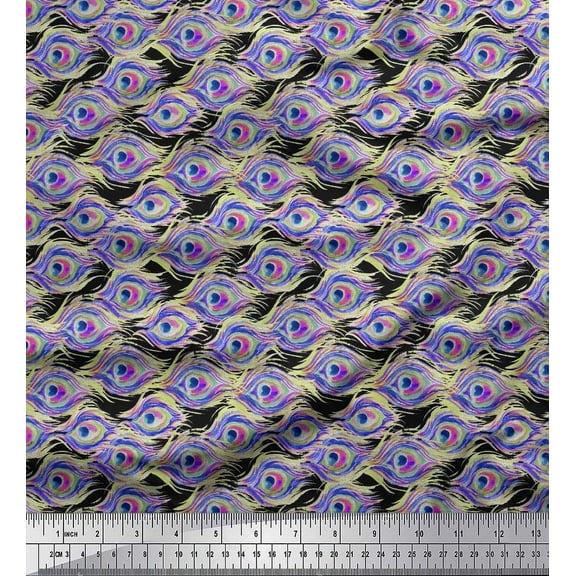 Soimoi Cotton Duck Fabric Peacock Feather Print Fabric by the Yard 42 Inch Wide