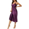 thumbnail image 4 of INSPIRAR CHIC Camisones largos de satén para mujer, con escote en V, tirantes de espagueti, pijamas de lounge, vestido de seda, color púrpura, 4 of 6