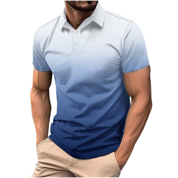 Camisas de Manga Larga para Hombres Impresos Girar Hacia Abajo Botones de Cuello Lateral Dividido, Casual Blusa de Manga Corta
