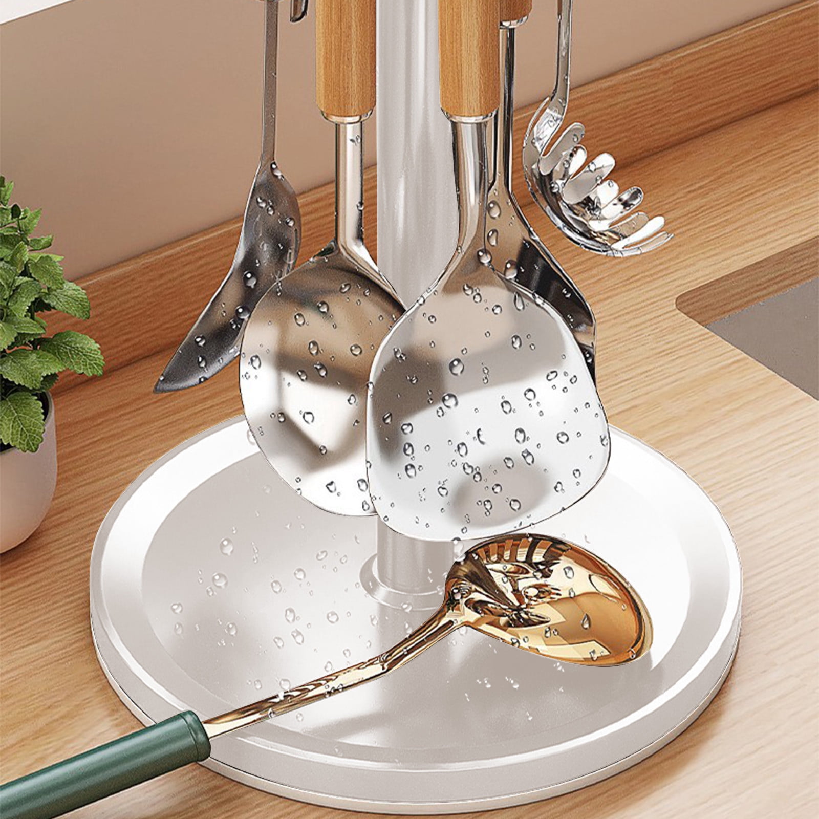 Yhmxh Kitchen Utensil Hanger Stainless Steel Utensil Holder Rotatable Cooking Utensils Holder with 8 Rotating Hooks, Hanging Spoon Spatula Holder Storage Rack, Hanging Organizer for Spoon, Spatula