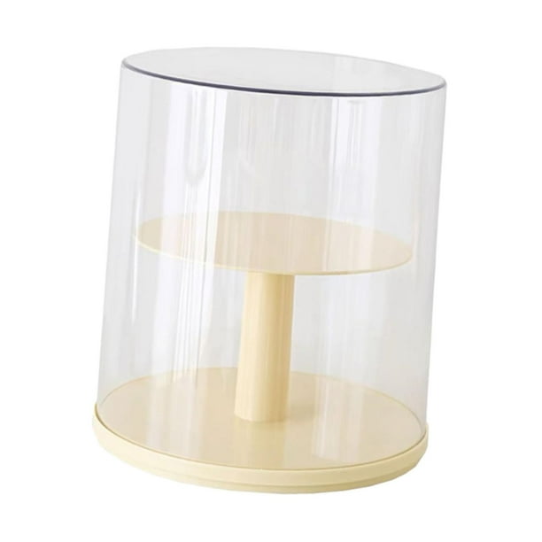 Caja de almacenamiento con soporte para exhibición de figuras, transparente, de doble capa, giratoria amarillo