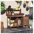 thumbnail image 2 of Potting Bench with Sink, Outdoor Work Table with Storage, Garden Workstation for Greenhouse Patio - Dark Brown, 2 of 9