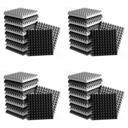 48 Pack Self-Adhesive Sound Proof Foam Panels 2X12X12 Inch Pyramid Design Acoustic Foam for Home Studio Black + Gray