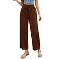 thumbnail image 2 of Utoimkio Women's Textured Crinkled Cropped Wide Leg Pants Drawstring Elastic High Waist Lightweight Straight Ankle Trousers with Side Pockets for Summer Beach Daily Walking, 2 of 7