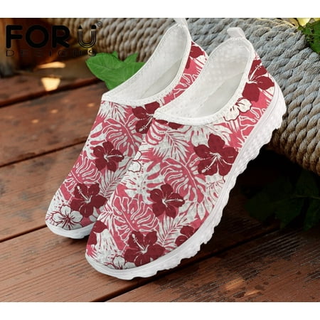 

FORUDESIGNS Ladies Shoes Flats Casual Summer Air Mesh Polynesian Hibiscus Flower Pattern Comfortable Female Beach Loafers 2024