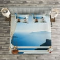 thumbnail image 3 of Ambesonne Greek Quilted Bedspread Set 3 Pcs, Sunset Santorini Island, King Size, Turquoise and Blue, 3 of 3