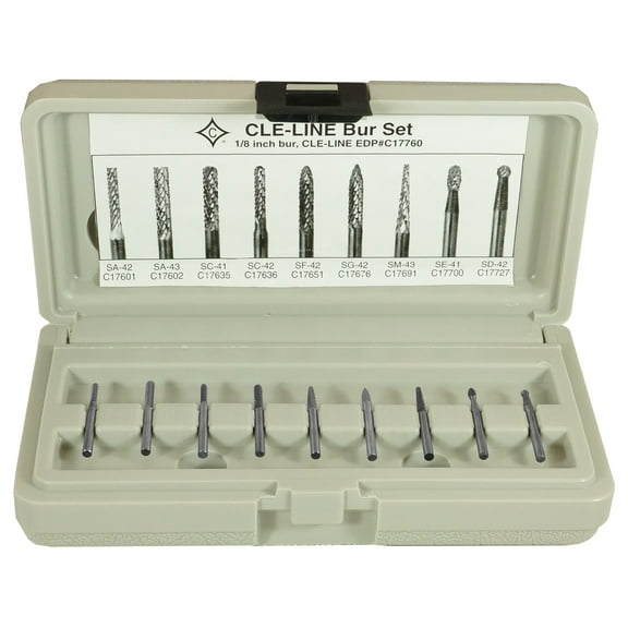 Cle-Line Carbide Bur 9pc Set,3/32"and 1/8"x1/8" C17760
