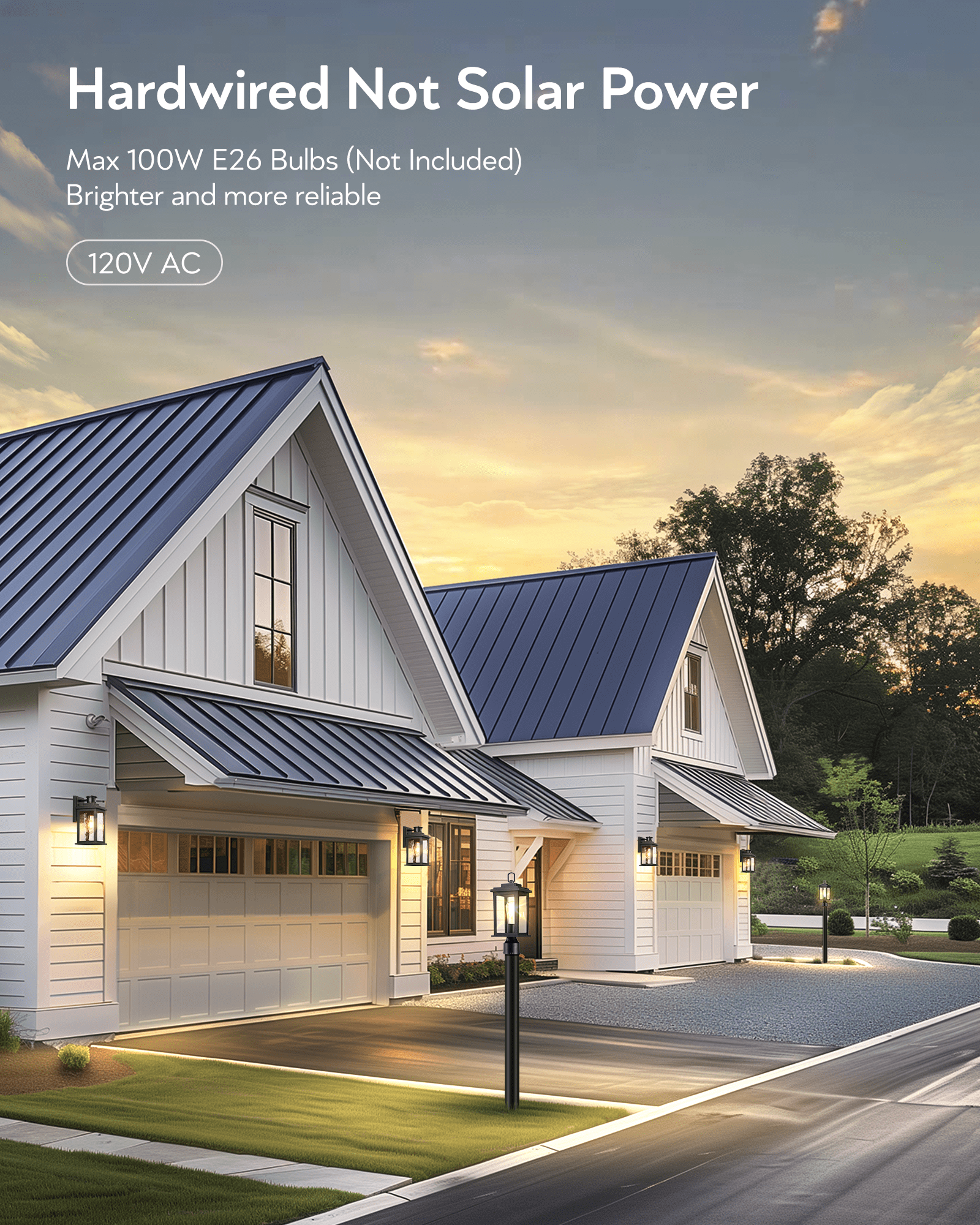 VIANIS Outdoor Post Lights, Black Post Lights Outdoor Dusk to Dawn, Pole Lights Outdoor with Tempered Glass, Outside Post Lights for Driveway, Entryway, Anti-Rust, Aluminum (Hardwired,Non-Solar)
