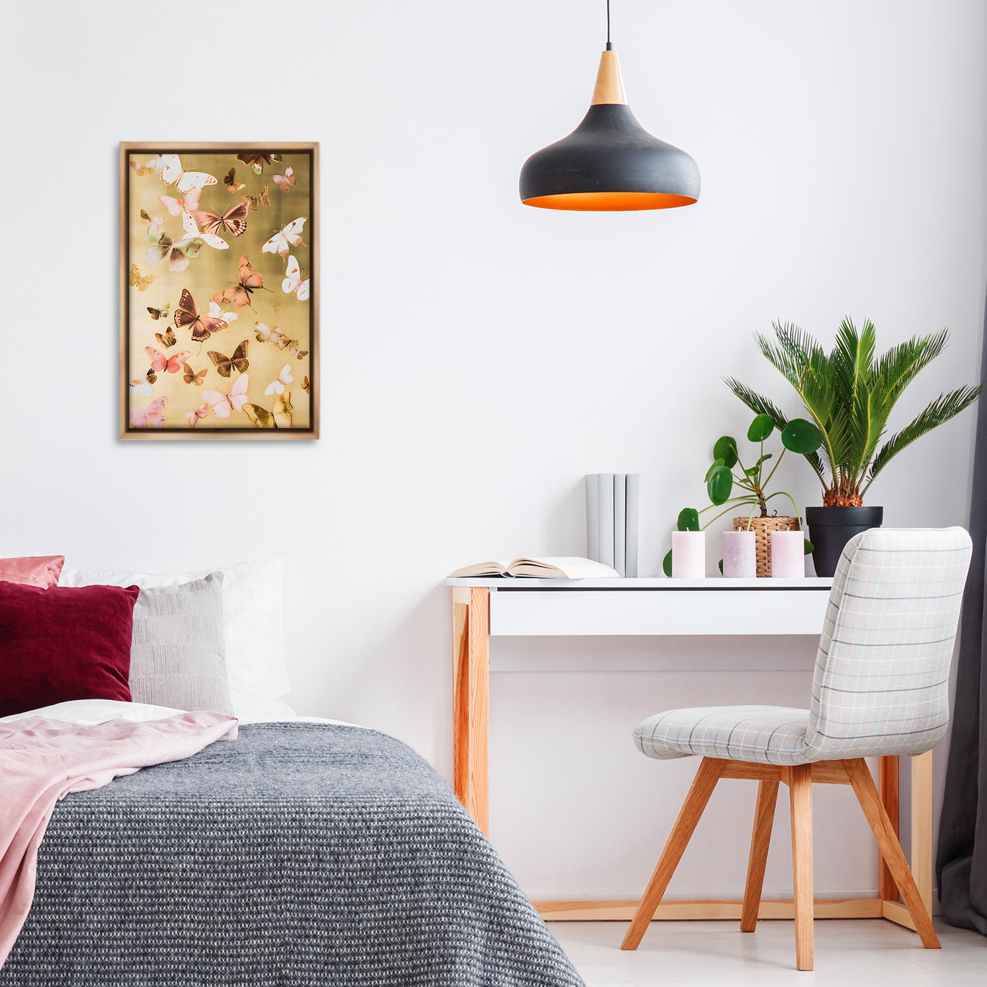 Stupell Industries Papillon Butterfly Array Animals & Insects Painting Brown Floater Framed Canvas Art Print Wall Art, 17 x 25