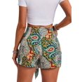 thumbnail image 3 of Women's Printed Bohemian Shorts with Front Knot High Waist Summer Beach Vacation Shorts Yellow M, 3 of 8