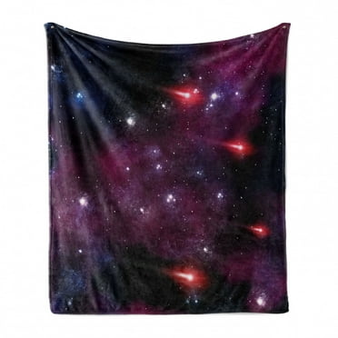 Space Soft Flannel Fleece Throw Blanket, 4 Comet on the Sky Stardust Meteor Shower Wish Halo Scenery, Cozy Plush for Indoor and Outdoor Use, 50" x 60", Magenta Blue, by Ambesonne