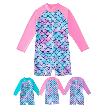 

Yuanyu Kids Girl One Piece Swimsuits Rash Guard Swimwear Long Sleeve Zipper Front Bathing Suit