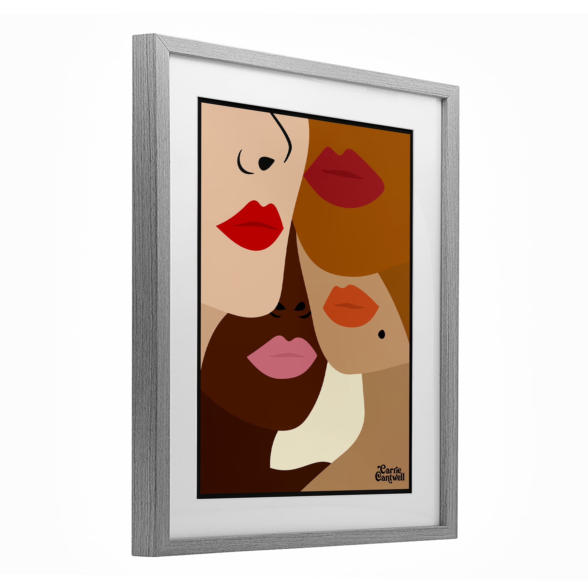 Many Faces of Women Gray Framed Print Under Glass, design by Carrie Cantwell
