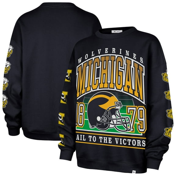 Women's '47 Navy Michigan Wolverines Go Big Oversized Pullover Sweatshirt