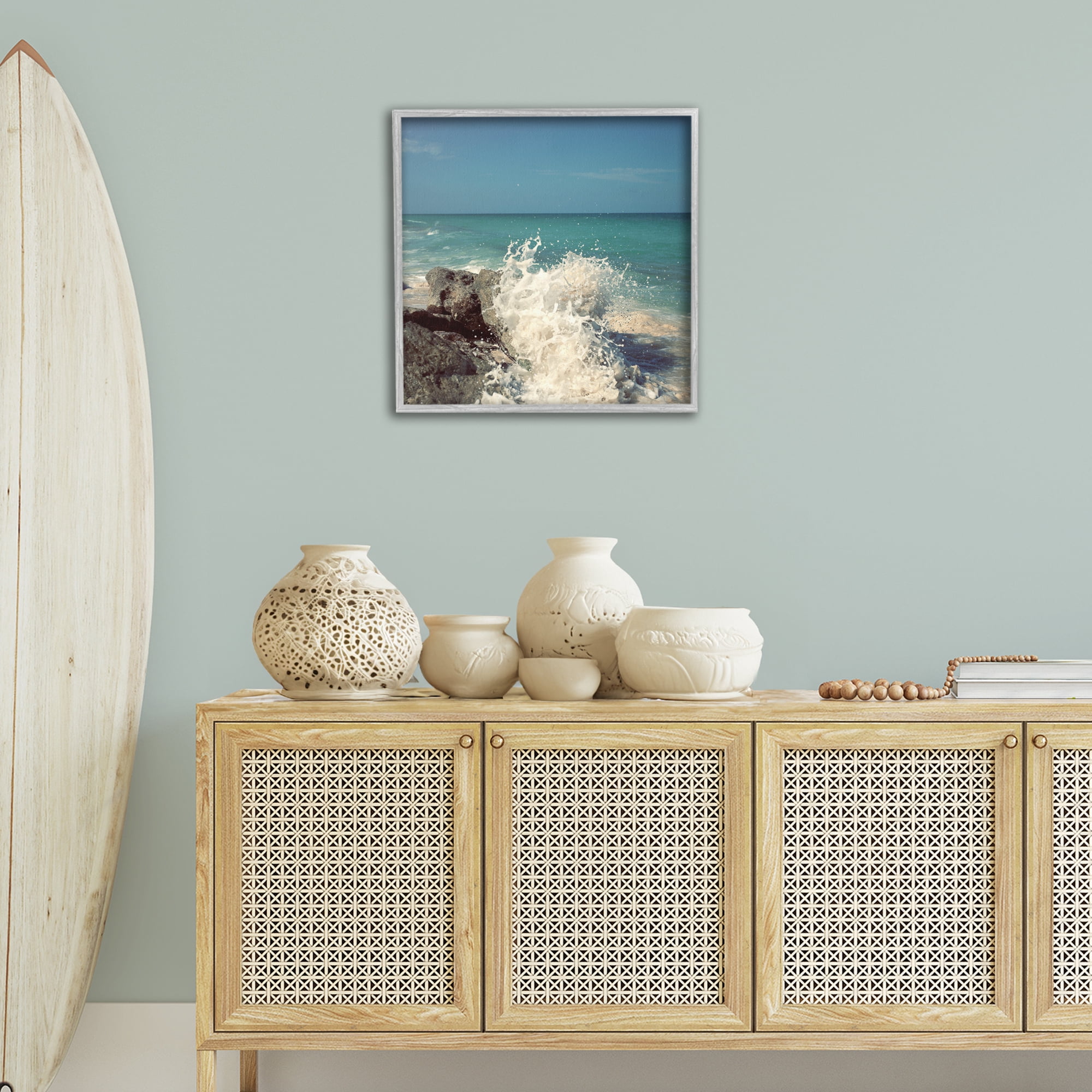 Stupell Industries Splashing Beach Spray Coastal Photography Gray Framed Art Print Wall Art, 24 x 24