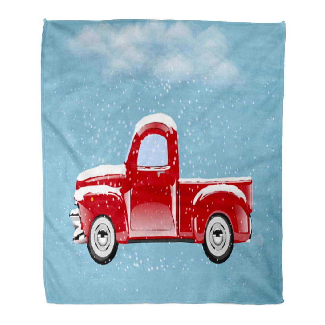 ASHLEIGH 58x80 inch Super Soft Throw Blanket Red Truck Car Under Snow